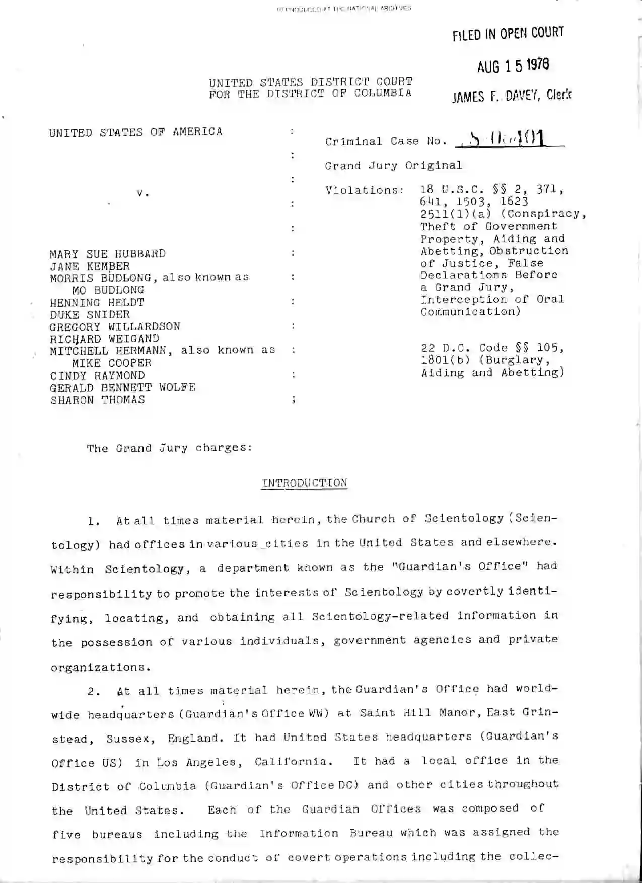 In 1978, a grand jury indictment was issued in the case of United States v. Hubbard.